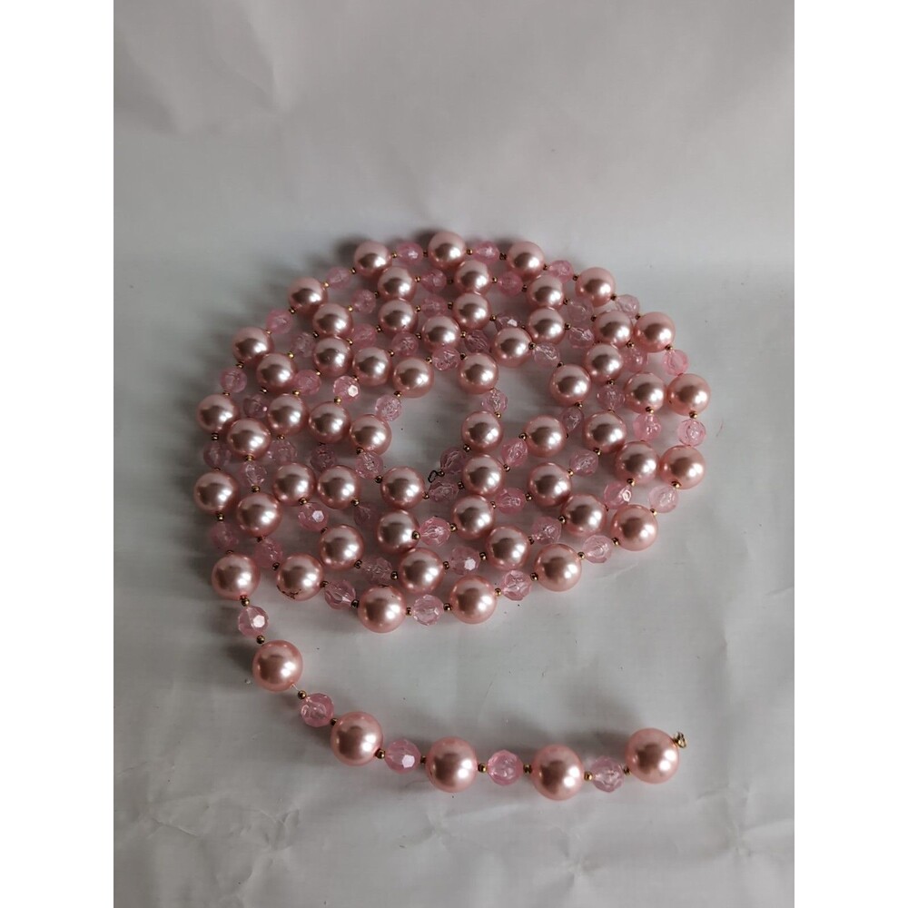 Vtg Christmas Tree Garland Pink Pearl Crystal Bead Strand Silvestri